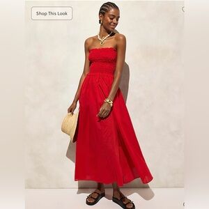 J. Crew Red Smocked Maxi Dress in cotton voile Medium